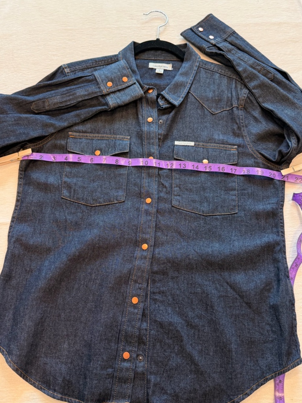 Calvin Klein Dark Denim Western Snap Front Shirt - Picture 5 of 9